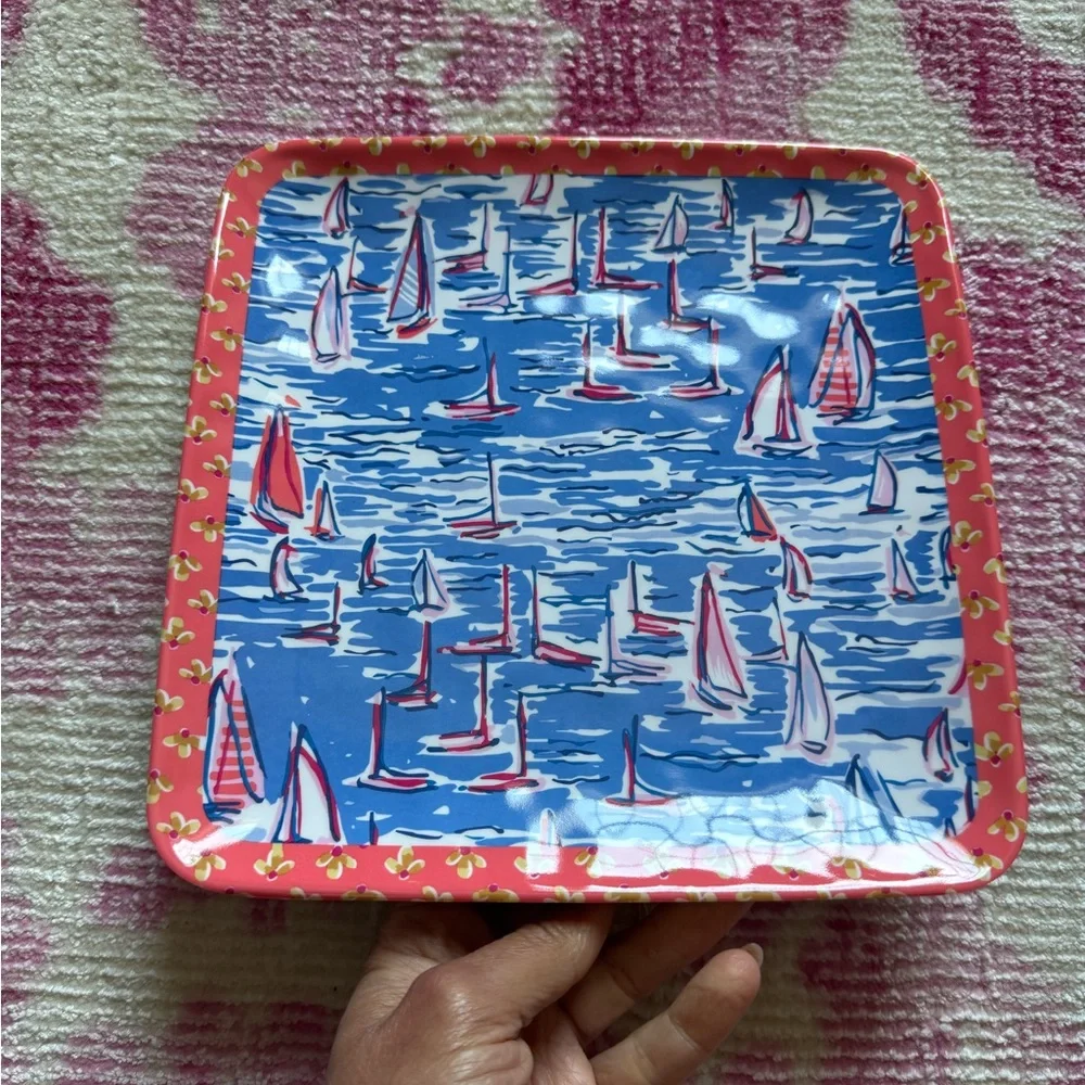 NWOB Lilly Pulitzer Set of 4 Square Melamine Plates Boatylicious Sway With Me